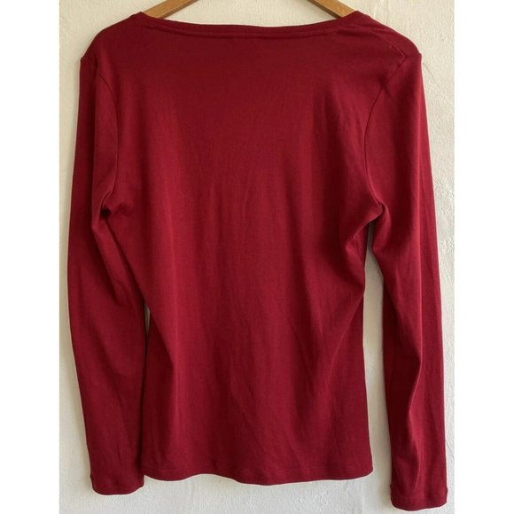 COPY - Talbots Knit Top Large Red Pleated Gathered Neckline Studs Beads Long Sl… - Picture 6 of 9